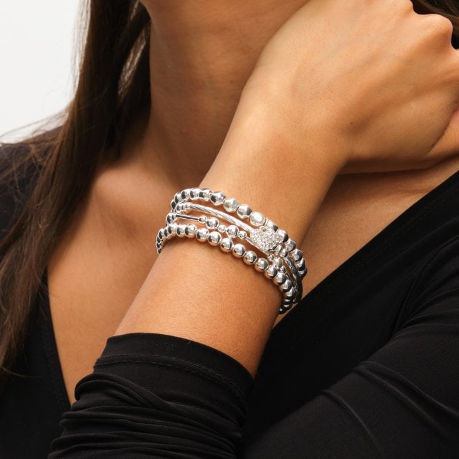 Jon Richard MOOD Silver Polished & Crystal Heart Multipack Stretch Bracelets - Pack Of 4