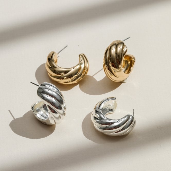 Jon Richard MOOD Silver Polished Intertwined Hoop Earrings