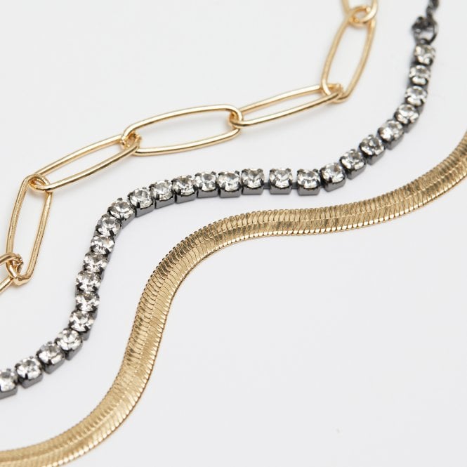 Jon Richard MOOD Two Tone Crystal And Chain Layered Necklace - Pack Of 3