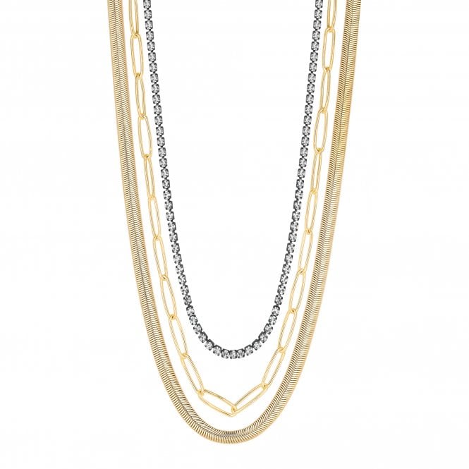 Jon Richard MOOD Two Tone Crystal And Chain Layered Necklace - Pack Of 3