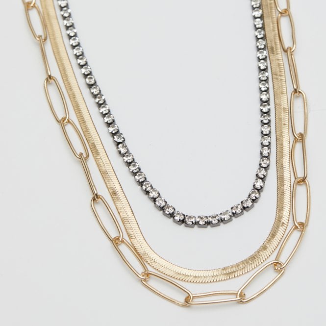 jon richard MOOD Two Tone Crystal And Chain Layered Necklace - Pack of 3
