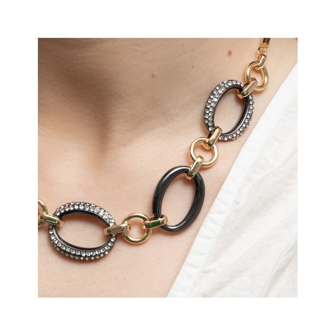 Jon Richard MOOD Two Tone Crystal And Polished Link Short Necklace