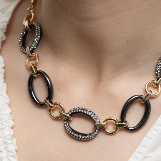 Jon Richard MOOD Two Tone Crystal And Polished Link Short Necklace