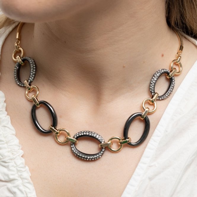 jon richard MOOD Two Tone Crystal And Polished Link Short Necklace