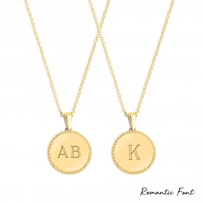 Jon Richard Simply Silver 12ct Yellow Gold Plated Sterling Silver 925 Beaded Edge Personalised Disc Pendant