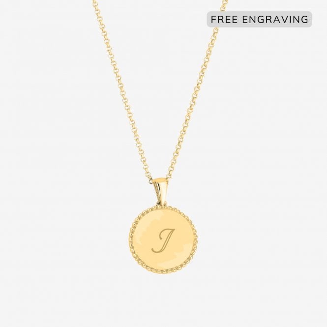 jon richard Simply Silver 12ct Yellow Gold Plated Sterling Silver 925 Beaded Edge Personalised Disc Pendant