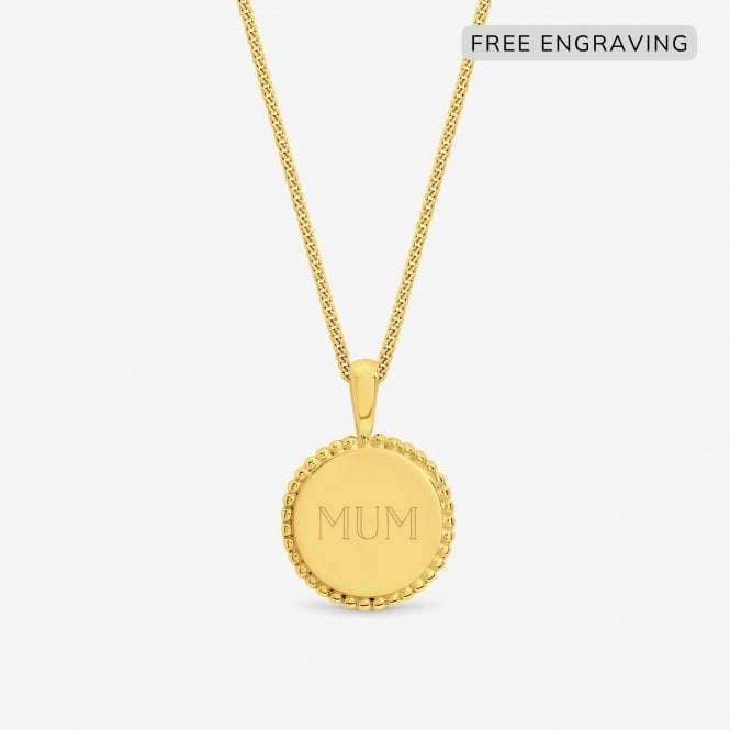jon richard Simply Silver 14ct Gold Plated Sterling Silver Personalised Beaded Edge Round Pendant