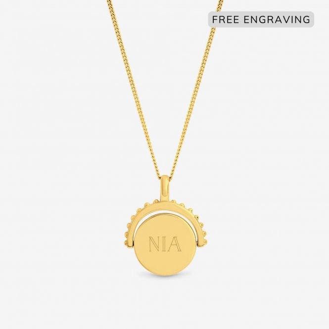 jon richard Simply Silver 14ct Gold Plated Sterling Silver Personalised Beaded Edge Spinner Pendant