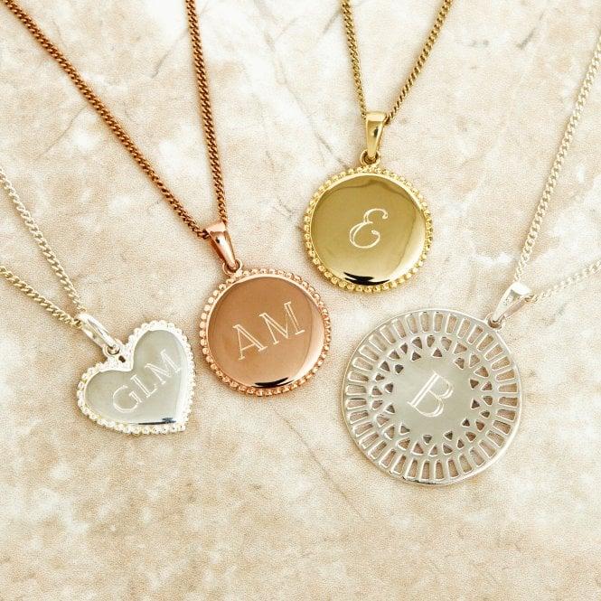 Jon Richard Simply Silver 14ct Rose Gold Plated Sterling Silver 925 Beaded Edge Personalised Disc Pendant