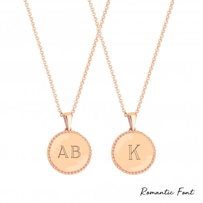 Jon Richard Simply Silver 14ct Rose Gold Plated Sterling Silver 925 Beaded Edge Personalised Disc Pendant