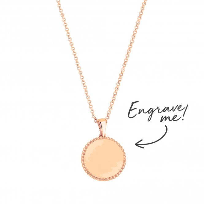 jon richard Simply Silver 14ct Rose Gold Plated Sterling Silver 925 Beaded Edge Personalised Disc Pendant
