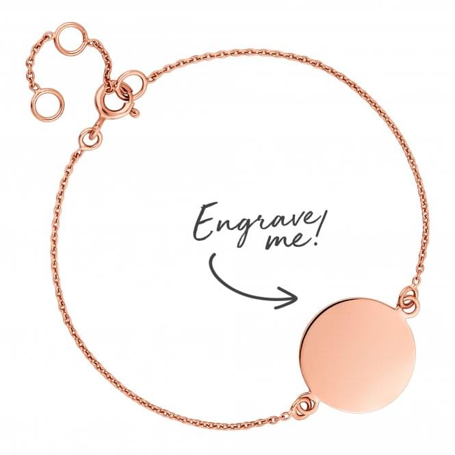 jon richard Simply Silver 14ct Rose Gold Plated Sterling Silver 925 Disc Bracelet - Personalise By Engraving
