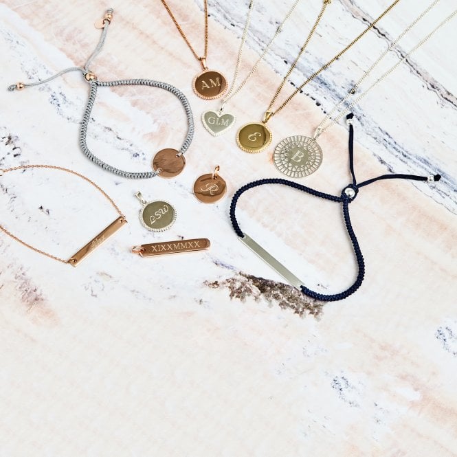 Jon Richard Simply Silver 14ct Rose Gold Plated Sterling Silver 925 Disc On A Grey Cord Toggle Bracelet - Personalise By Engraving