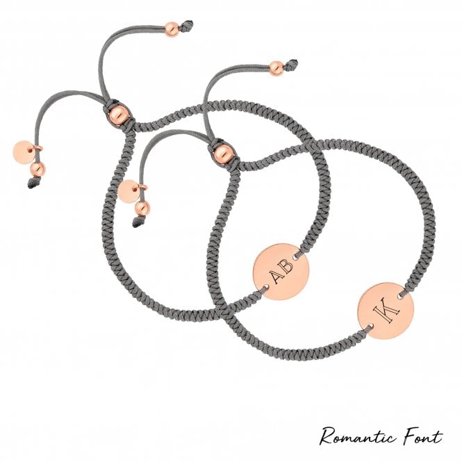 Jon Richard Simply Silver 14ct Rose Gold Plated Sterling Silver 925 Disc On A Grey Cord Toggle Bracelet - Personalise By Engraving