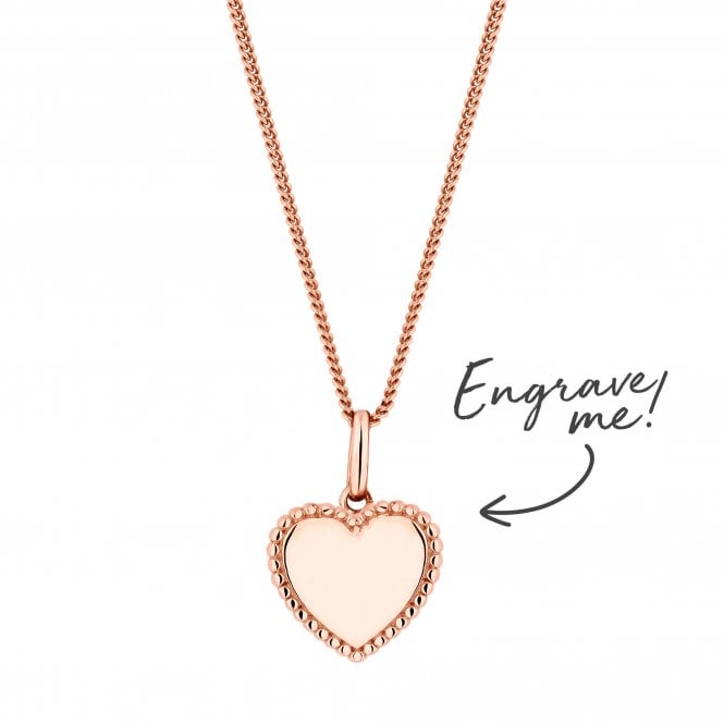 jon richard Simply Silver 14ct Rose Gold Plated Sterling Silver 925 Beaded Edge Personalised Heart Pendant