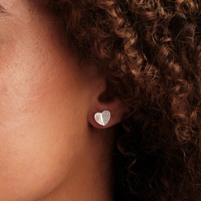 Jon Richard Simply Silver Recycled Sterling Silver 925 Mini Heart Polished And Pave Stud Earrings