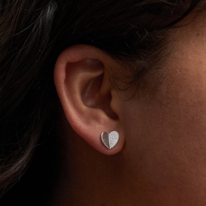 Jon Richard Simply Silver Recycled Sterling Silver 925 Mini Heart Polished And Pave Stud Earrings