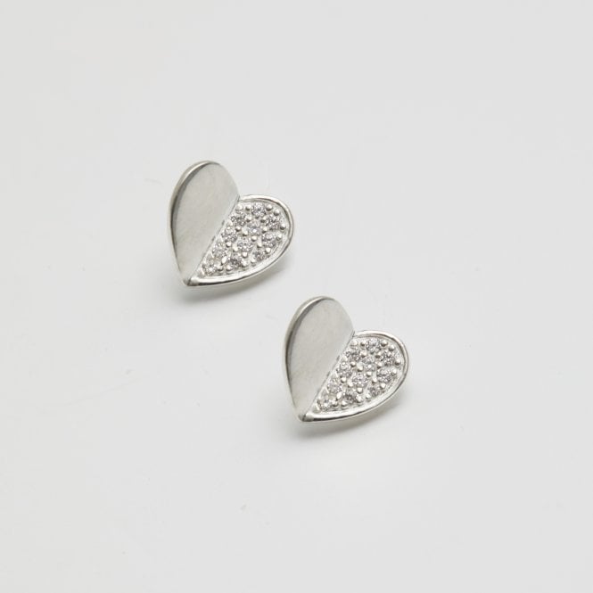 Jon Richard Simply Silver Recycled Sterling Silver 925 Mini Heart Polished And Pave Stud Earrings