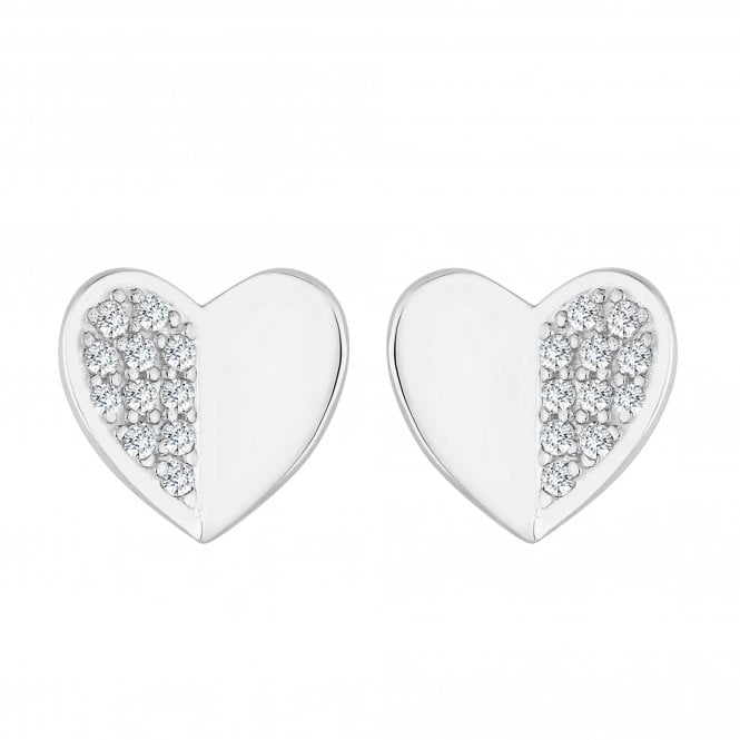 jon richard Simply Silver Recycled Sterling Silver 925 Mini Heart Polished And Pave Stud Earrings