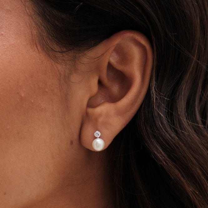 jon richard Simply Silver Recycled Sterling Silver 925 Pearl and Cubic Zirconia Stud Earrings