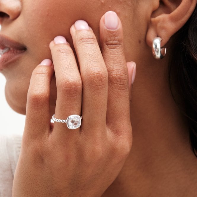 Jon Richard Simply Silver Sterling Silver 925 Beaded Polished And Cubic Zirconia Centre Ring