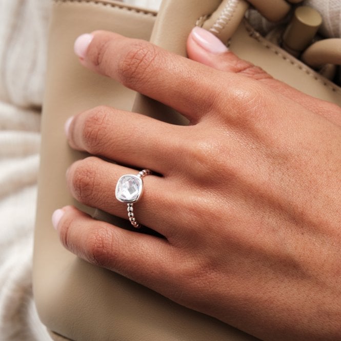 Jon Richard Simply Silver Sterling Silver 925 Beaded Polished And Cubic Zirconia Centre Ring