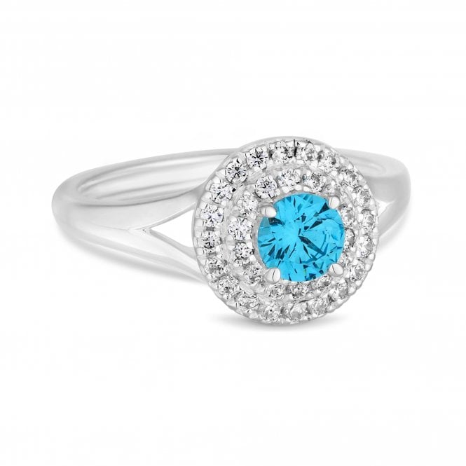 jon richard Simply Silver Sterling Silver 925 Cubic Zirconia Aqua Double Halo Ring