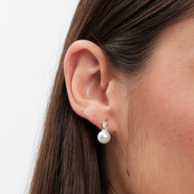 Jon Richard Simply Silver Sterling Silver 925 Cubic Zirconia And Pearl Drop Earrings