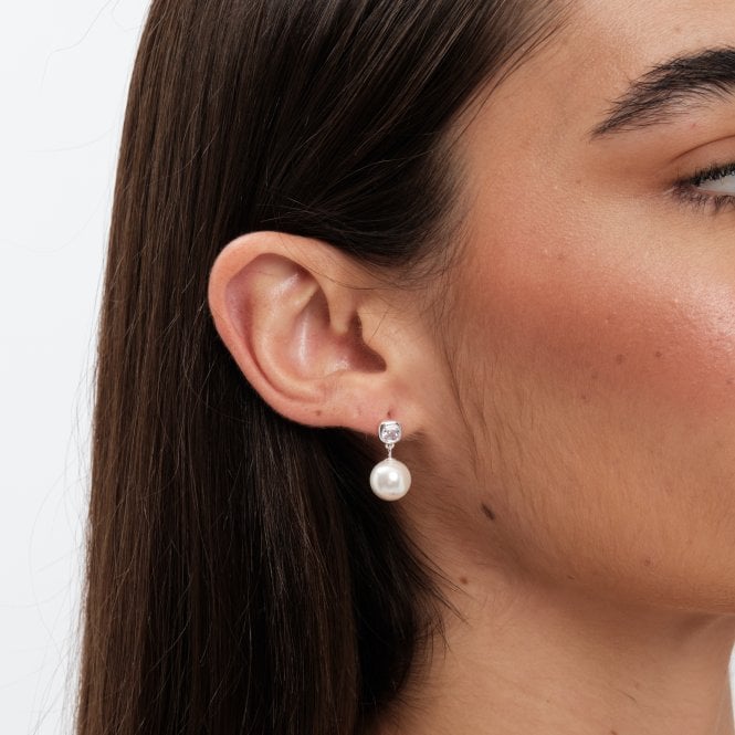 Jon Richard Simply Silver Sterling Silver 925 Cubic Zirconia And Pearl Drop Earrings