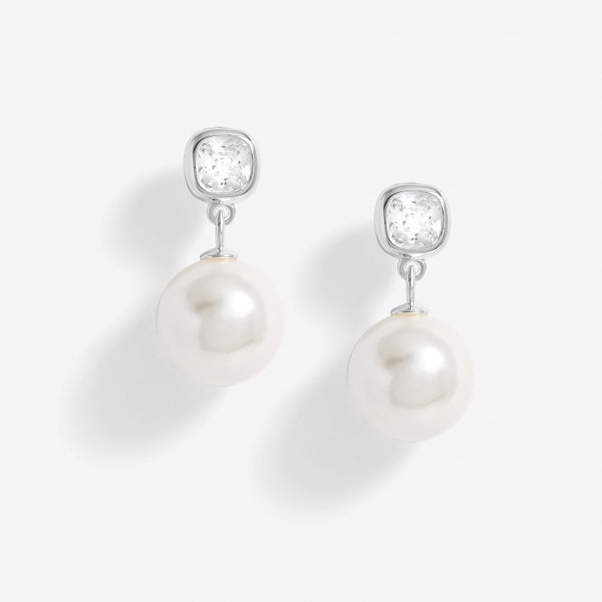 jon richard Simply Silver Sterling Silver 925 Cubic Zirconia and Pearl Drop Earrings