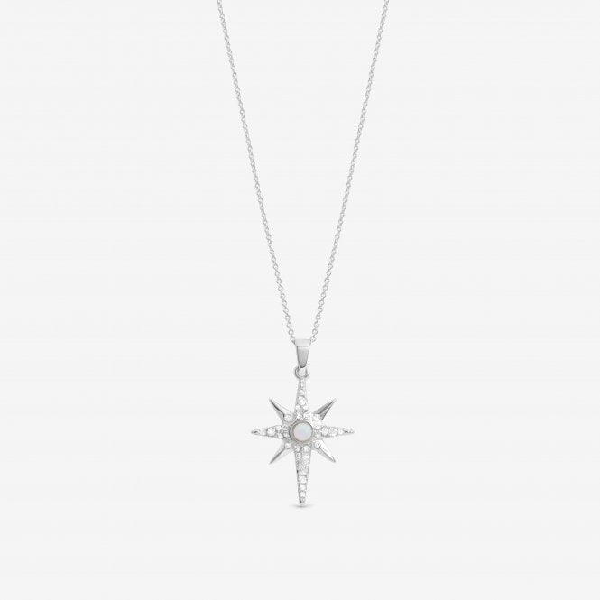 jon richard Simply Silver Sterling Silver 925 Cubic Zirconia and Opal Celestial Pendant - Gift Pouch