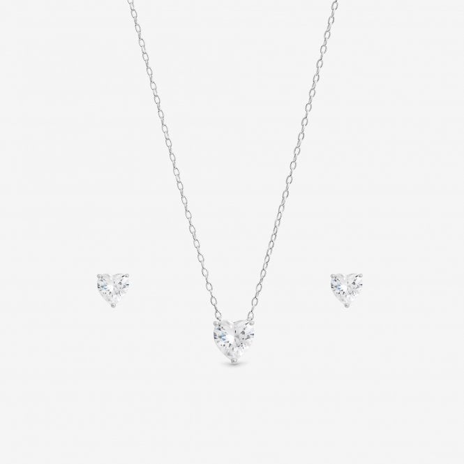 Jon Richard Simply Silver Sterling Silver 925 Cubic Zirconia Bezel Heart Set