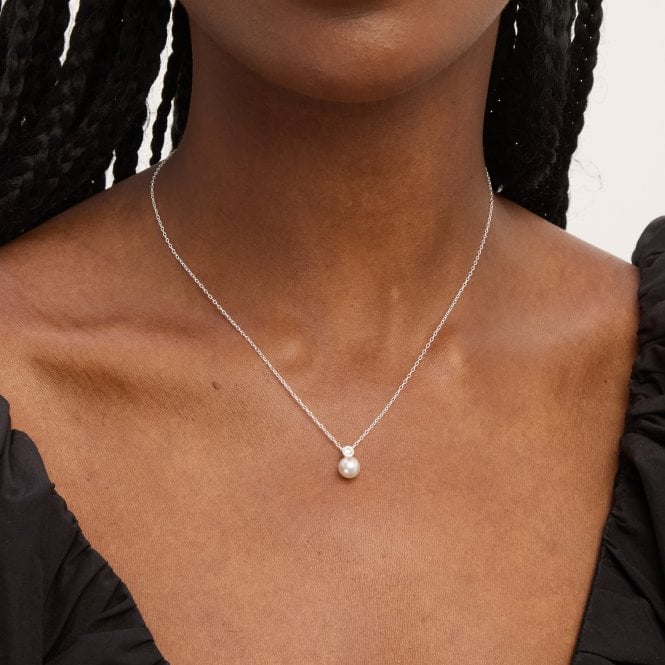 Jon Richard Simply Silver Sterling Silver 925 Cubic Zirconia Bezel Pearl Drop Pendant - Gift Pouch