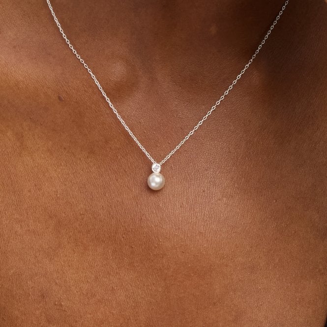 Jon Richard Simply Silver Sterling Silver 925 Cubic Zirconia Bezel Pearl Drop Pendant - Gift Pouch