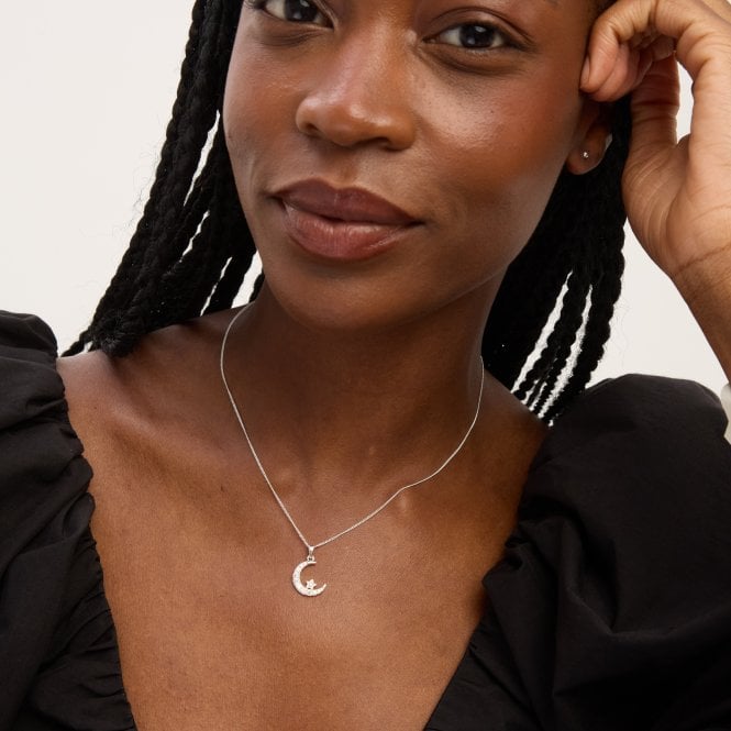 Jon Richard Simply Silver Sterling Silver 925 Cubic Zirconia Crescent Pendant