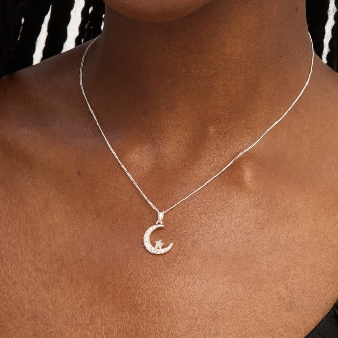 Jon Richard Simply Silver Sterling Silver 925 Cubic Zirconia Crescent Pendant