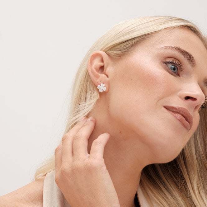 Jon Richard Simply Silver Sterling Silver 925 Cubic Zirconia Clover Large Stud Earrings