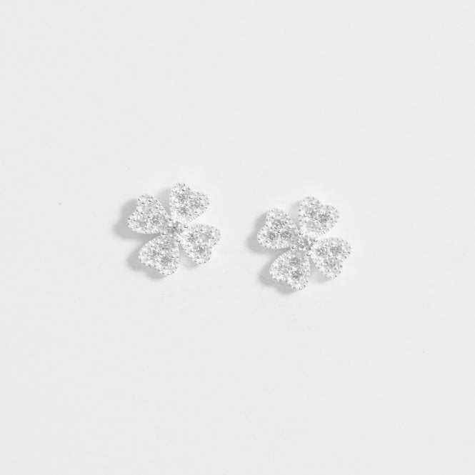 Jon Richard Simply Silver Sterling Silver 925 Cubic Zirconia Clover Large Stud Earrings