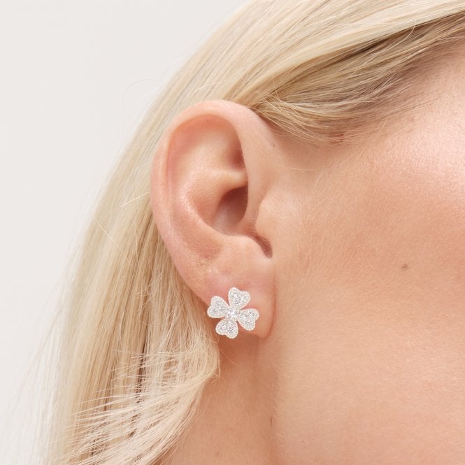 Jon Richard Simply Silver Sterling Silver 925 Cubic Zirconia Clover Large Stud Earrings
