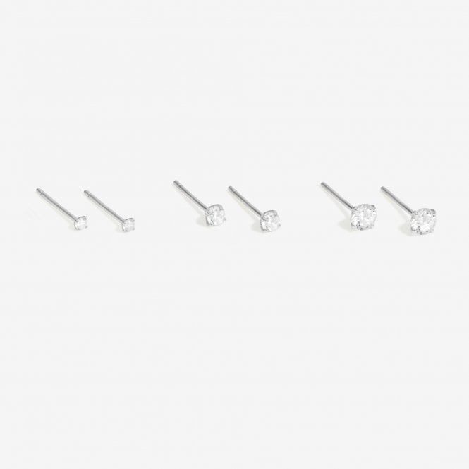 jon richard Simply Silver Sterling Silver 925 Cubic Zirconia Classic Round Earrings - Pack of 3