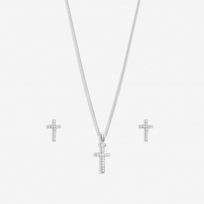 Jon Richard Simply Silver Sterling Silver 925 Cubic Zirconia Cross Set - Gift Boxed