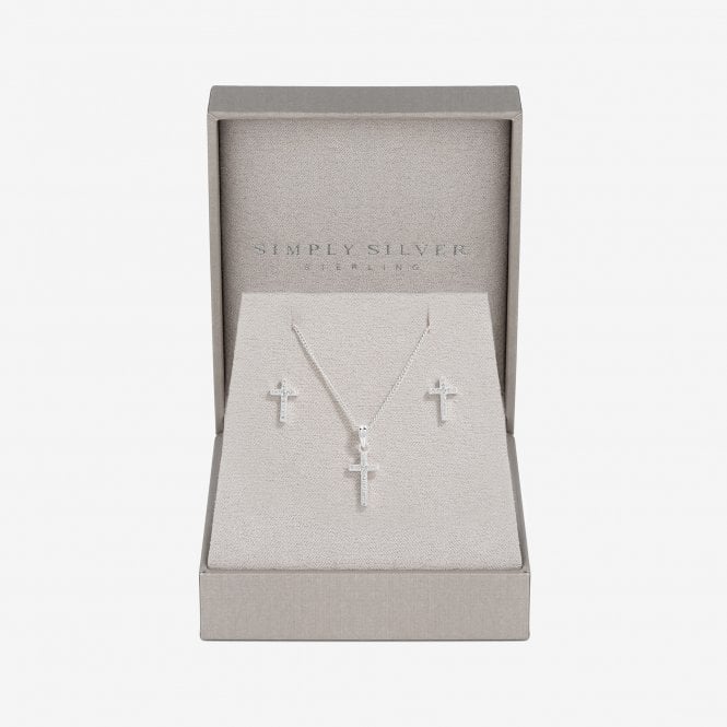 jon richard Simply Silver Sterling Silver 925 Cubic Zirconia Cross Set - Gift Boxed