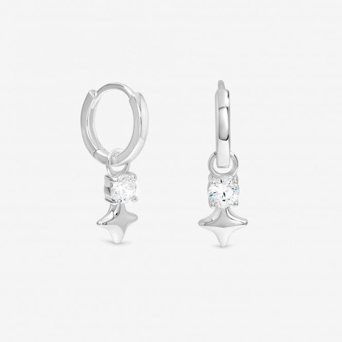 jon richard Simply Silver Sterling Silver 925 Cubic Zirconia Celestial Huggie Hoop Earrings