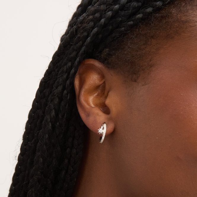 Jon Richard Simply Silver Sterling Silver 925 Cubic Zirconia Double Row Celestial Hoop Earrings