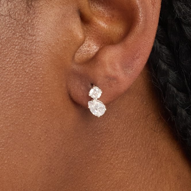 Jon Richard Simply Silver Sterling Silver 925 Cubic Zirconia Duo Stone Stud Earrings