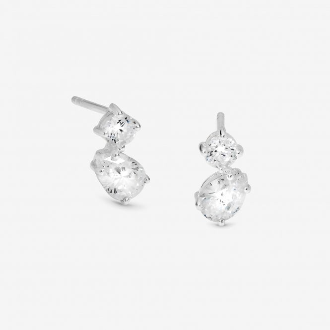 jon richard Simply Silver Sterling Silver 925 Cubic Zirconia Duo Stone Stud Earrings