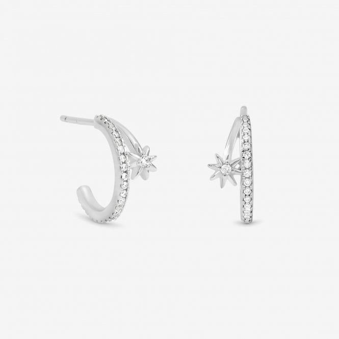 jon richard Simply Silver Sterling Silver 925 Cubic Zirconia Double Row Celestial Hoop Earrings
