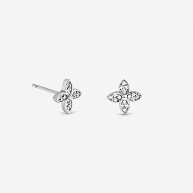 Jon Richard Simply Silver Sterling Silver 925 Cubic Zirconia Floral Clover Earrings - Gift Sleeve