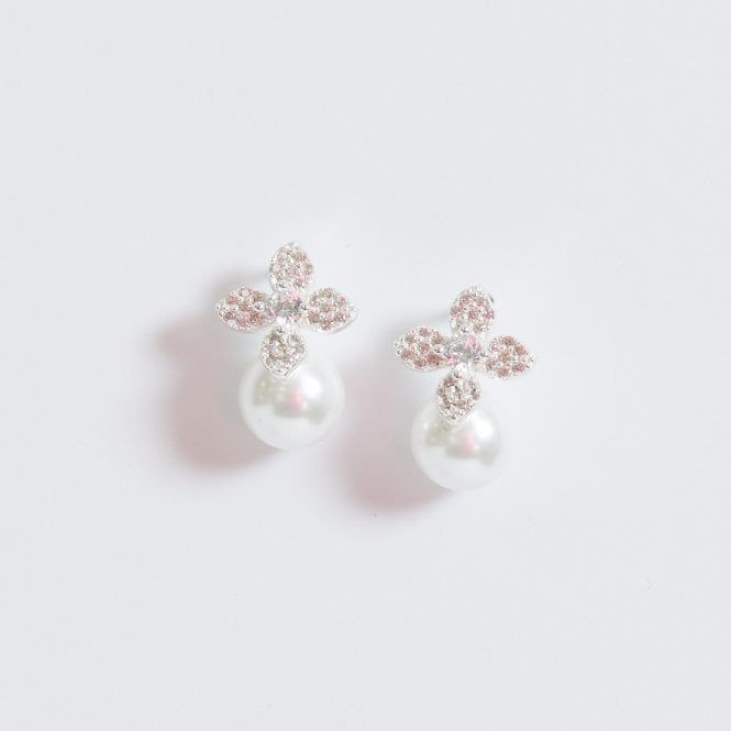Jon Richard Simply Silver Sterling Silver 925 Cubic Zirconia Flower And Pearl Drop Stud Earrings
