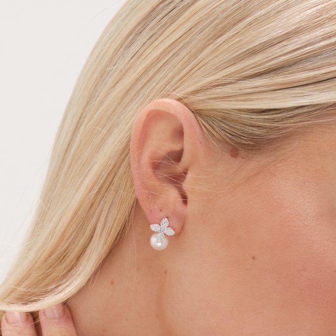 Jon Richard Simply Silver Sterling Silver 925 Cubic Zirconia Flower And Pearl Drop Stud Earrings